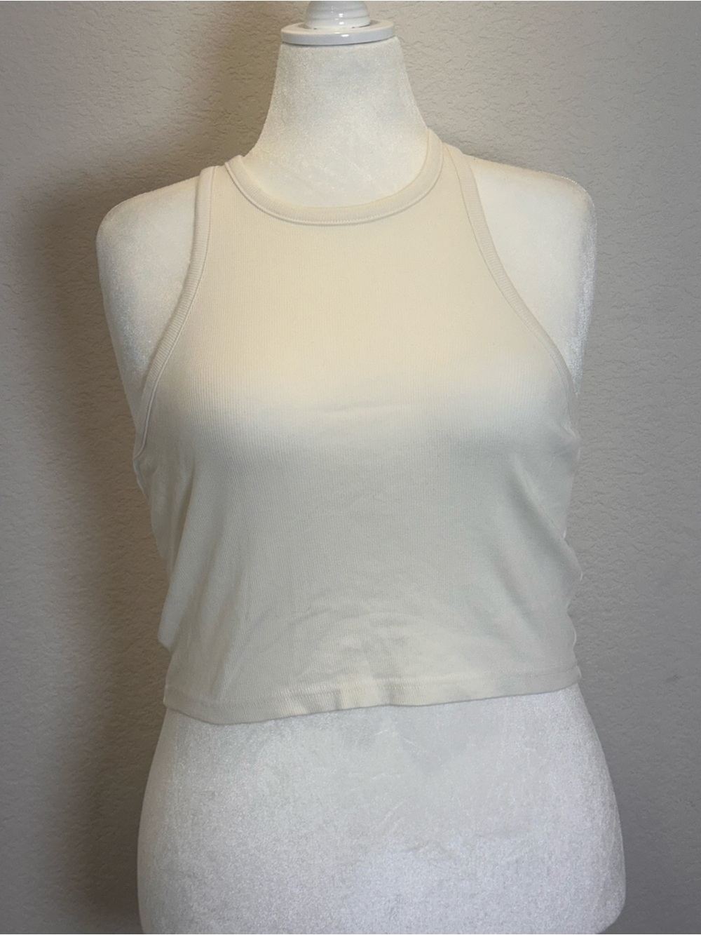 H&M Cream Ribbed Racerback Cropped Tank
